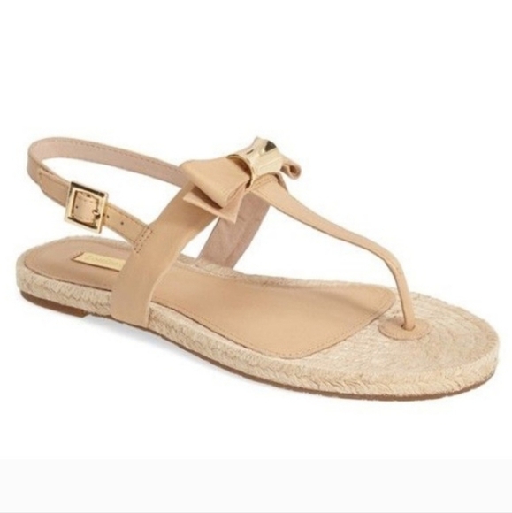 Louise et Cie Nude Tan Bow Thong Slingback Leather Sandal Women's Size 9.5 EUC - Picture 1 of 6